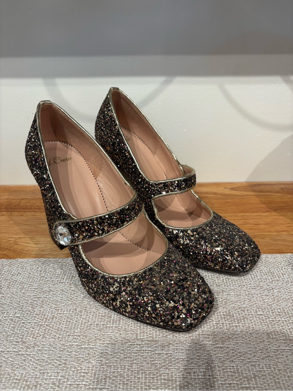 J Crew Mary Jane Glitter Block Heels Size 8 1/2
